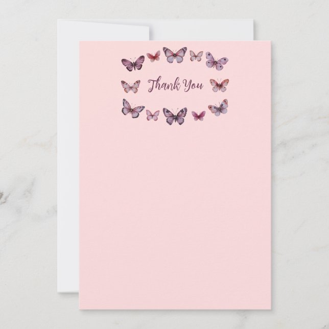 Carte De Remerciements Elégante Fête des mariées papillons PERSONNALISÉE (Devant)