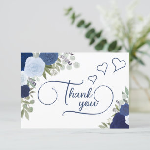 Carte De Remerciements Elégante Fête des mariées Rose chic Boho Bleu