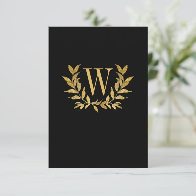 Carte De Remerciements Elégante feuille d'or noir moderne Mariage chic (Debout devant)