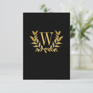 Carte De Remerciements Elégante feuille d'or noir moderne Mariage chic
