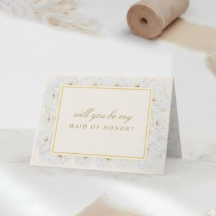 Carte De Remerciements Élégante Fleur de Ivory serez-vous DEMOISELLE D'HO