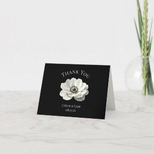 Carte De Remerciements Elégante Fleur moderne noir & blanc Mariage