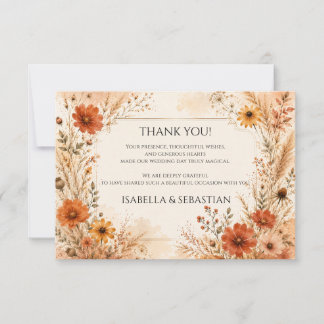 Carte De Remerciements Élégante Fleur Sauvage d'Automne