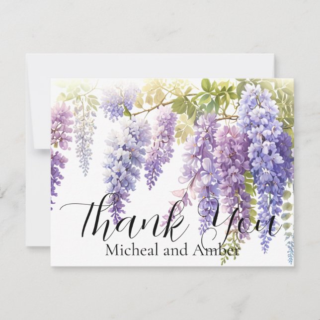 Carte De Remerciements Elégante glycine d'aquarelle bleu violet doux (Devant)