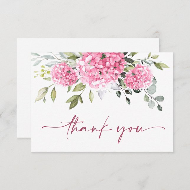 Carte De Remerciements Élégante Hydrangée rose pâle Eucalyptus Floral (Devant / Derrière)