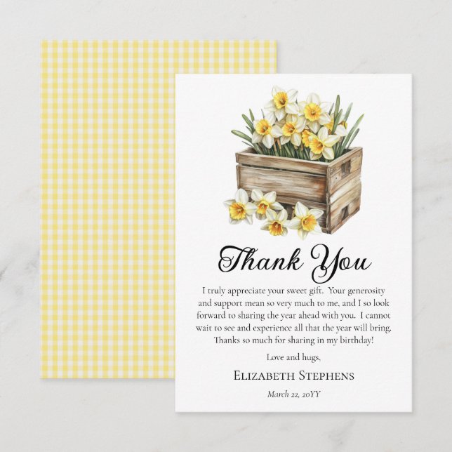Carte De Remerciements Élégante jonquilles jaunes Fleur Crate Anniversair (Devant / Derrière)