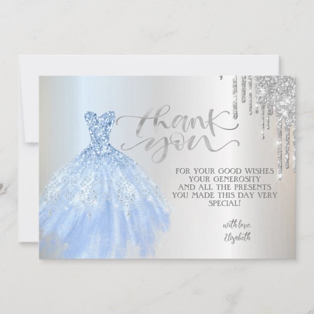 Carte De Remerciements Élégante Lèvres Argent Chic Robe (Devant)