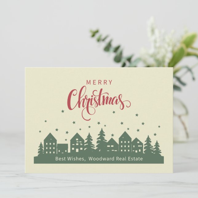 Carte De Remerciements Élégante maison de Noël rétro | Realtor Customisé (Debout devant)