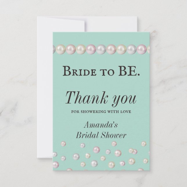 Carte De Remerciements Élégante mariée à être Turquoise Blue Pearl Fête d (Devant)