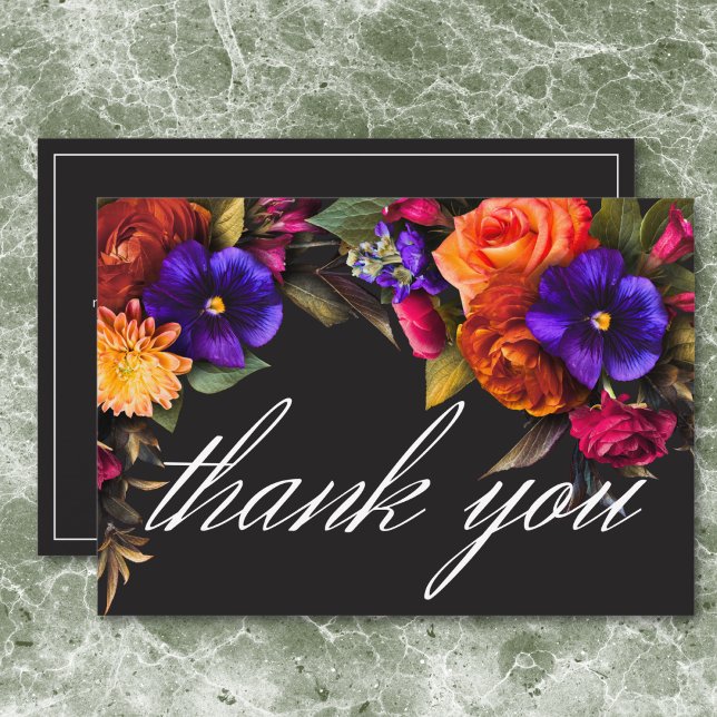 Carte De Remerciements Élégante Moody Vibrant Harvest Floral Fête des mar (Elegant Moody Vibrant Harvest Floral Bridal Shower Thank You Card)