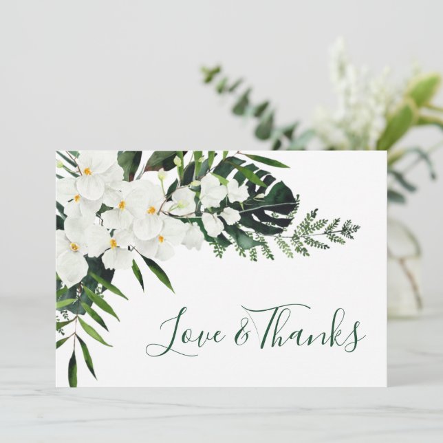 Carte De Remerciements Elégante Orchidées Blanches Mariage bohème Floral (Debout devant)