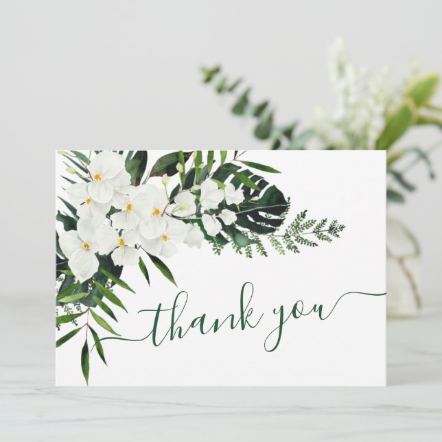 Carte De Remerciements Elégante Orchidées Blanches Mariage bohème Floral (Debout devant)