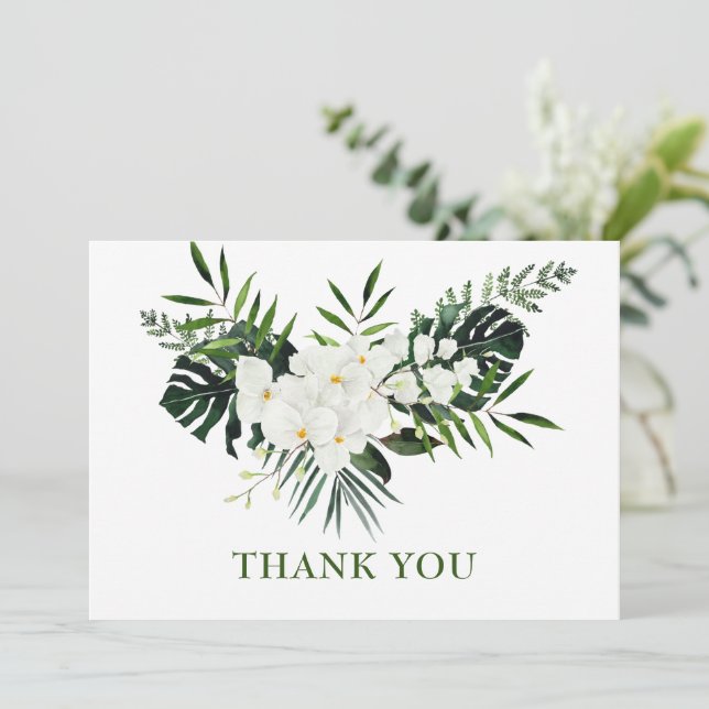 Carte De Remerciements Elégante Orchidées Blanches Mariage bohème Floral (Debout devant)