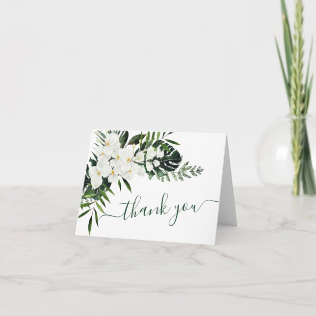 Carte De Remerciements Elégante Orchidées Blanches Mariage floral bohème (Devant)