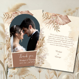 Carte De Remerciements Elégante pampa grass & Boho Neutral Mariage Photo