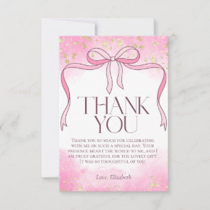 Carte De Remerciements Élégante Parties scintillant féminine rose Bow Fau