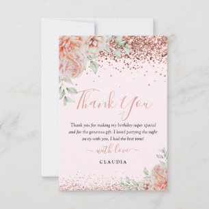 Carte De Remerciements Elégante Parties scintillant florale rose pâle Ann