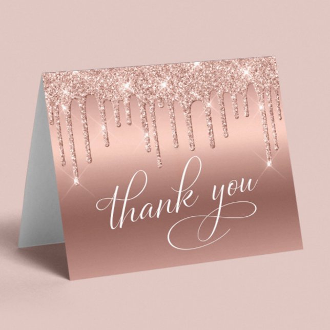 Carte De Remerciements Elégante Parties scintillant Rose Gold 60e fête d' (Créateur téléchargé)
