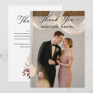 Carte De Remerciements Élégante photo de mariage avec remerciements et le