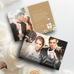 Carte De Remerciements Élégante photo de mariage florale à l'aquarelle