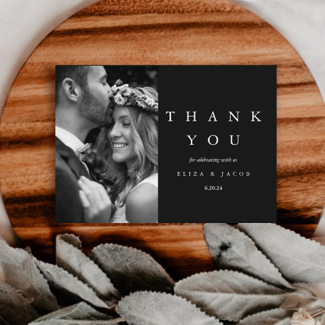 Carte De Remerciements Elégante photo de Mariage noir et blanc (Créateur téléchargé)
