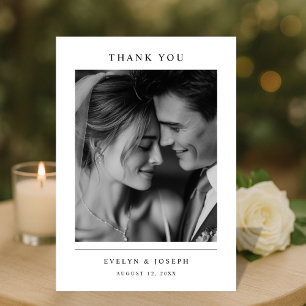 Carte De Remerciements Élégante photo de mariage noir et blanc pour jeune