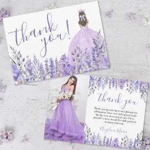 Carte De Remerciements Élégante Photo de Quinceañera Fleurie Violette