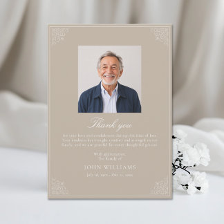 Carte De Remerciements Élégante photo de sympathie pour mémorial après de