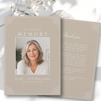 Carte De Remerciements Élégante photo de sympathie pour mémorial après de