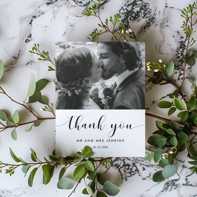 Carte De Remerciements Elégante photo mariage en noir et blanc (Créateur téléchargé)