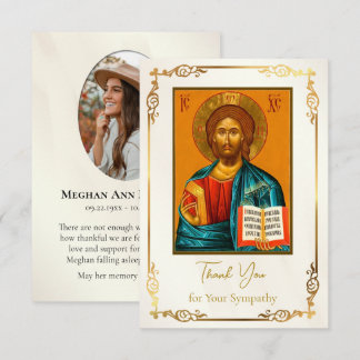 Carte De Remerciements Élégante Photo Mémorial Funéraire Orthodoxe Chréti
