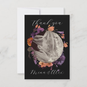 Carte De Remerciements Élégante photo noir et Mariage floral d'automne