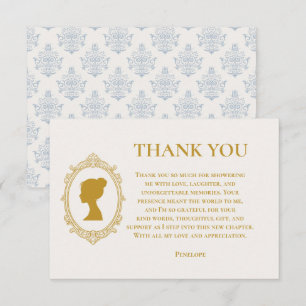 Carte De Remerciements Élégante réception de mariage bleu et or de l'ère 
