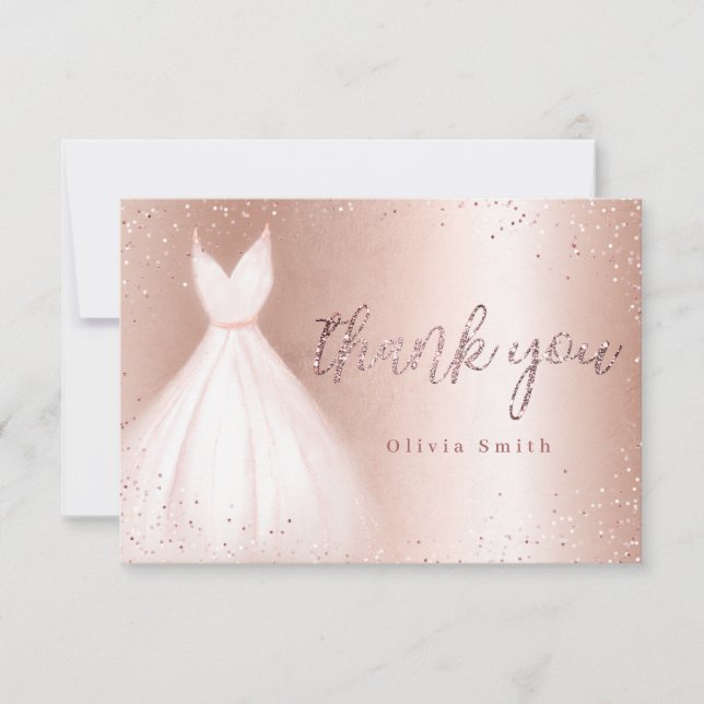 Carte De Remerciements Elégante robe rose brillant rose or quinceañera (Devant)