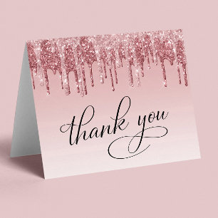 Carte De Remerciements Elégante Rose Rose Rose Gold Parties scintillant 5