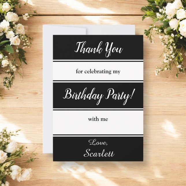 Carte De Remerciements Elégante Tailles Noir Et Blanc Moderne Anniversair (Créateur téléchargé)