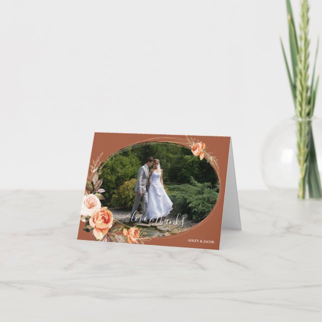 Carte De Remerciements Élégante Terracotta Photo Boho Floral Mariage de a (Devant)