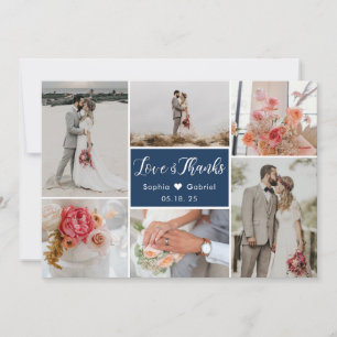 Carte De Remerciements Élégante typographie 6 Photo Collage Mariage de la