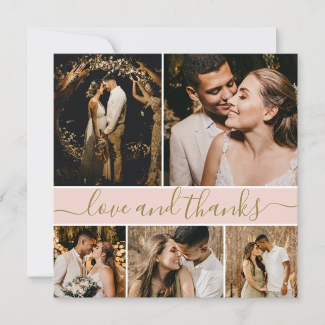 Carte De Remerciements Élégante typographie Photo Collage Mariage (Devant)