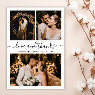 Carte De Remerciements Élégante typographie Photo Collage Mariage 