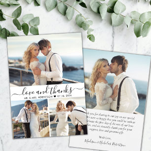 Carte De Remerciements Élégante typographie Script 3 Photo Collage Mariag