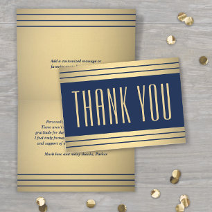 Carte De Remerciements Élégante typographie simple rayée Noir et Or
