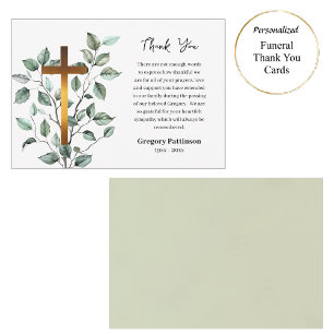 Carte De Remerciements Élégante verdure Cuivre Croix Catholique Funéraill