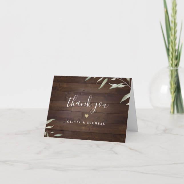 Carte De Remerciements Élégante verdure grange bois comté mariage rustiqu (Devant)