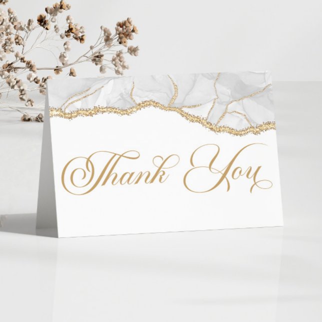Carte De Remerciements Elégante White Gold Agate Anniversaire (Créateur téléchargé)