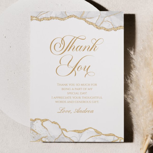 Carte De Remerciements Elégante White Gold Agate Anniversaire (Créateur téléchargé)