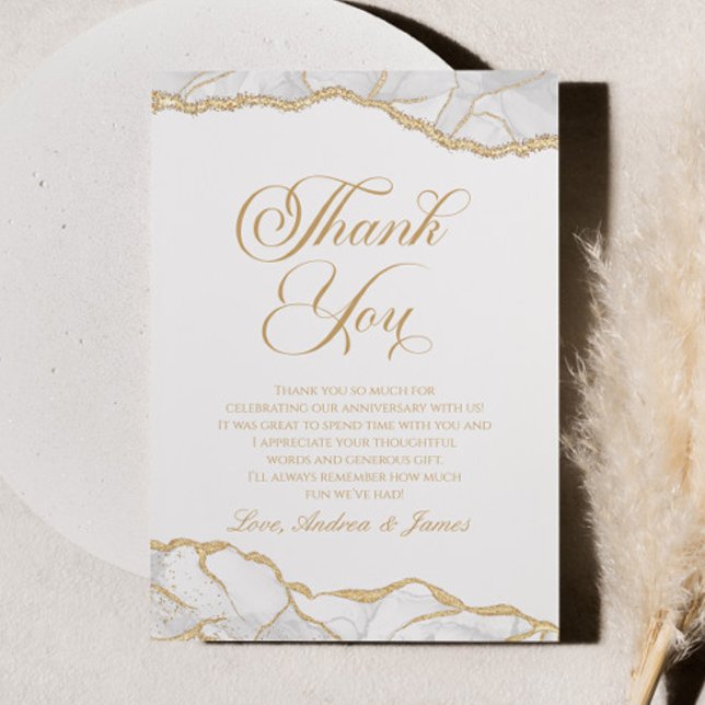 Carte De Remerciements Élégante White Gold Agate Anniversaire (Créateur téléchargé)