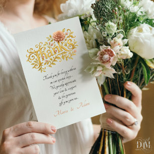 Carte De Remerciements Élégantes Dahlias Rose Mariage Photo Script Doré