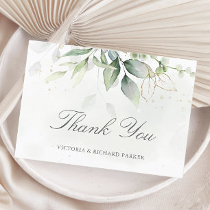 Carte De Remerciements Élégantes feuilles de eucalyptus verdure or mariag
