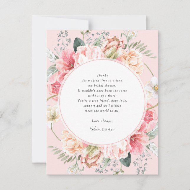 Carte De Remerciements élégantes fleurs rose pâle botanique fleurie (Devant)